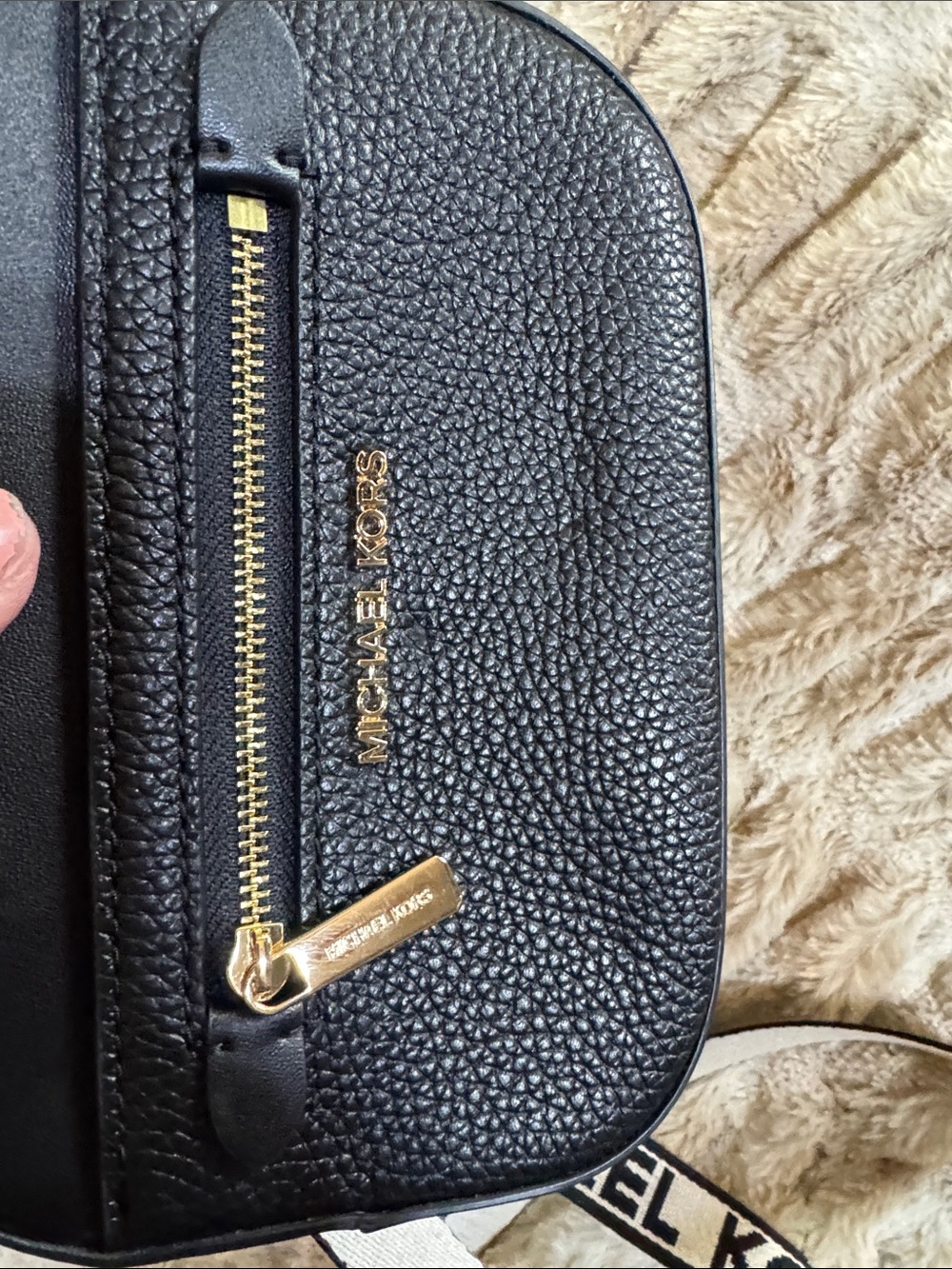 Michael Kors Black Pebbled Leather Crossbody/Belt Purse w/ Branded Canvas Strap - Picture 4 of 5